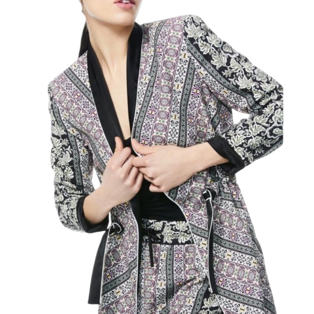 Alice+Olivia medium womens long blazer Lincoln Drawstring Waist art deco v neck